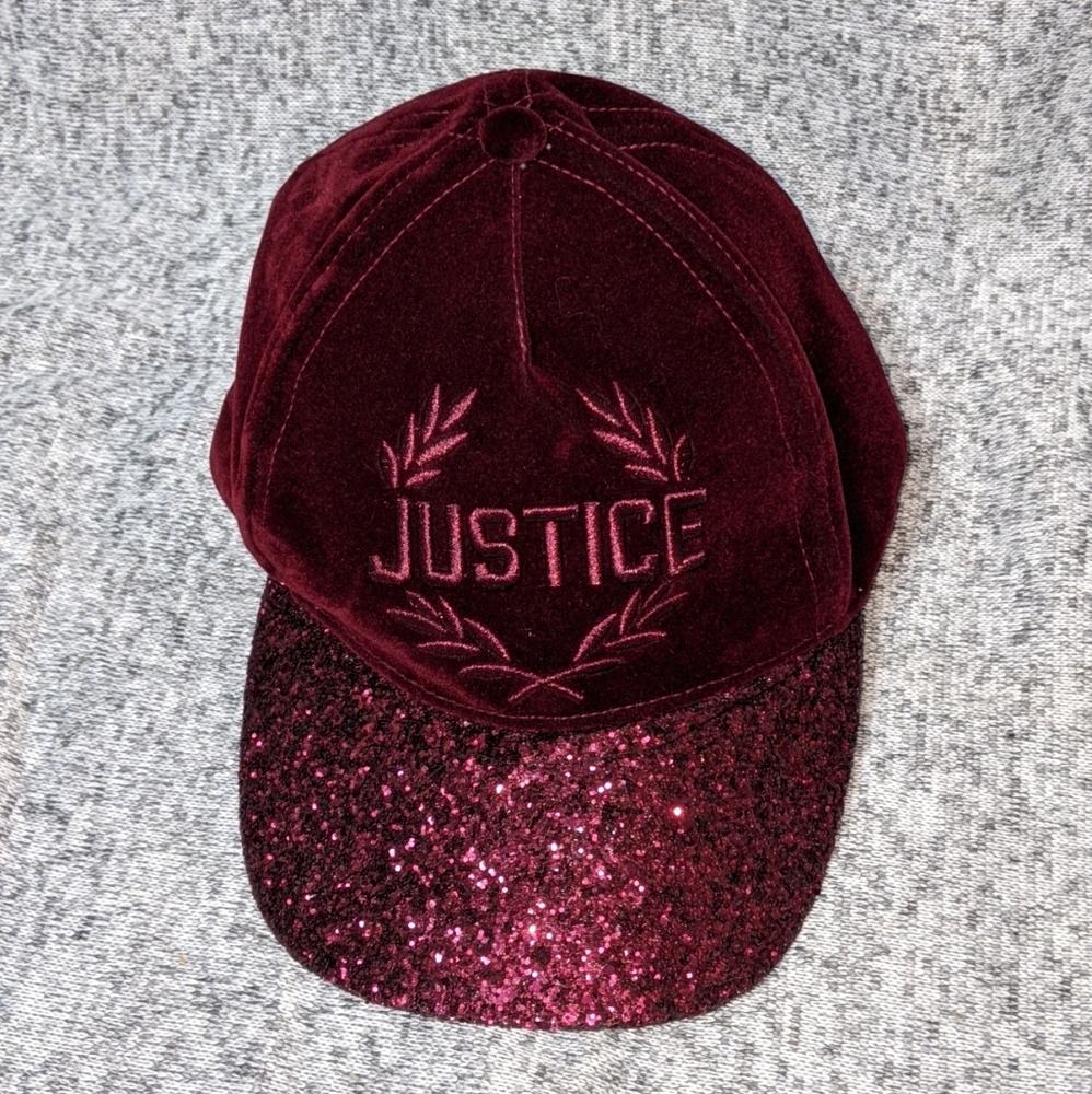 Justice-Tween Brands Burgundy Velvet/Glitter Cap